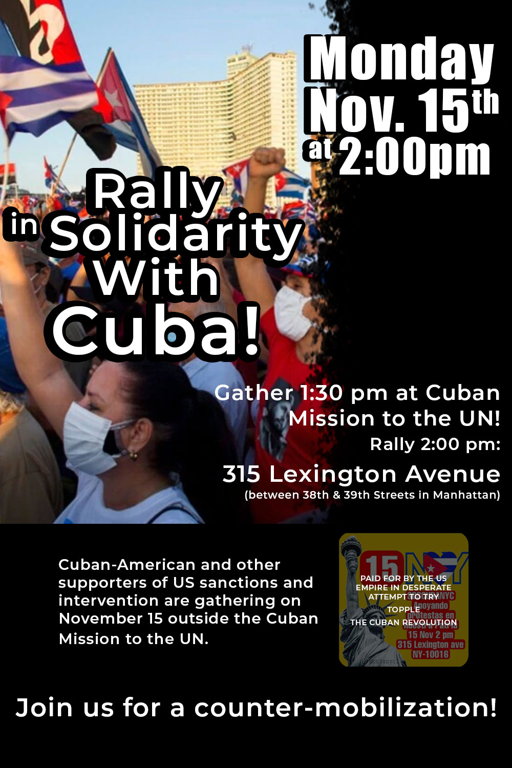 Rally in Solidarity With Cuba! – MONDAY, NOV.15TH AT 2:00PM