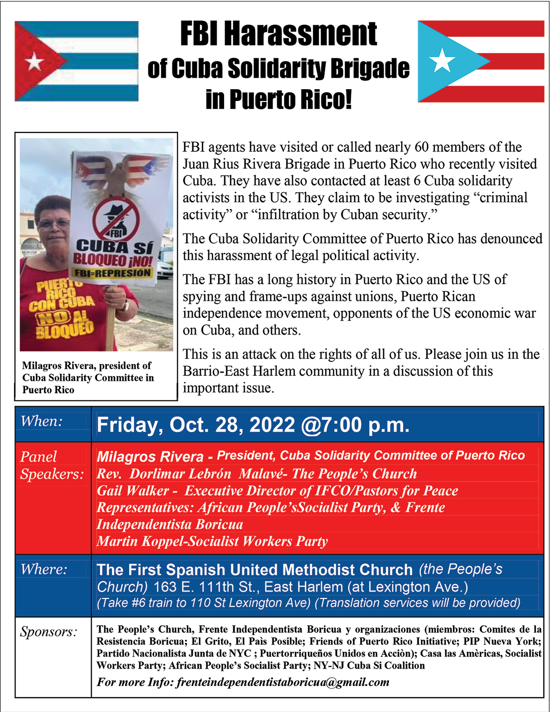 FBI Harassment of Cuba Solidarity Brigade in Puerto Rico – Event Discussions